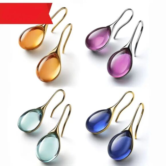 ⭐ Set of 4 Colorful TearDrop Dangle Drop Earrings Simple Fashionable Goldtone - Picture 1 of 6